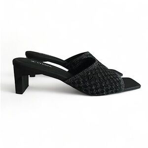 Vivaia Juliet Pro Black Woven Square-Toe Block Heel Sandals Size EU 40 | US 9